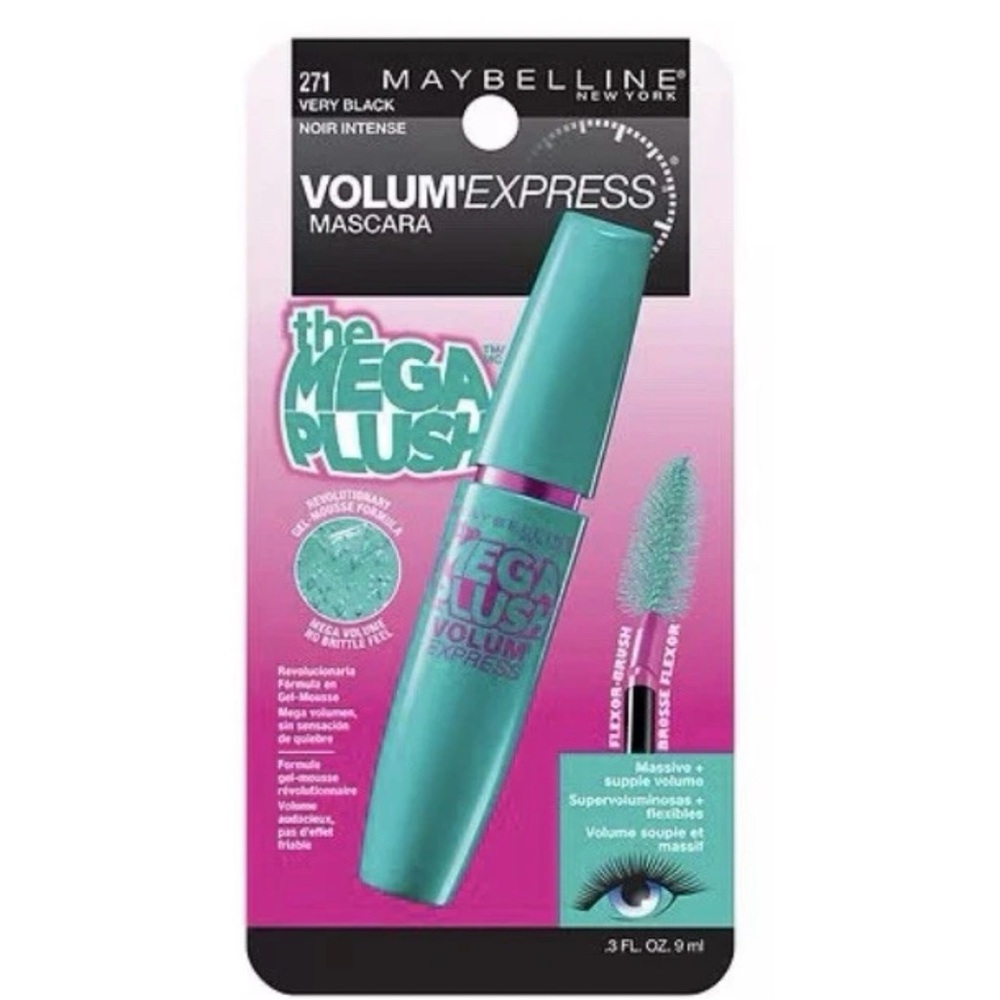 NWT MAYBELLINE Mascara Volum’ Express The Mega Plush, Very Black 0.3 FL OZ
